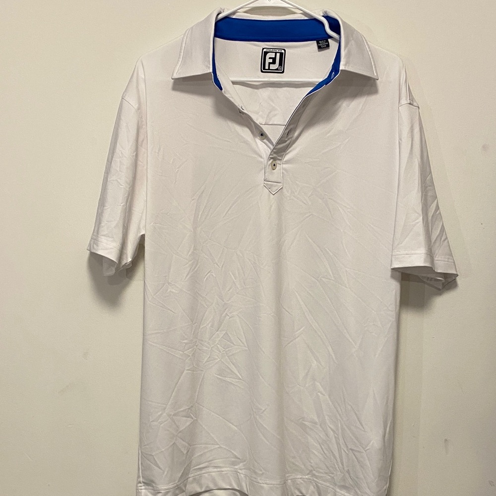 FootJoy White Polo with Royal Blue Collar Accent